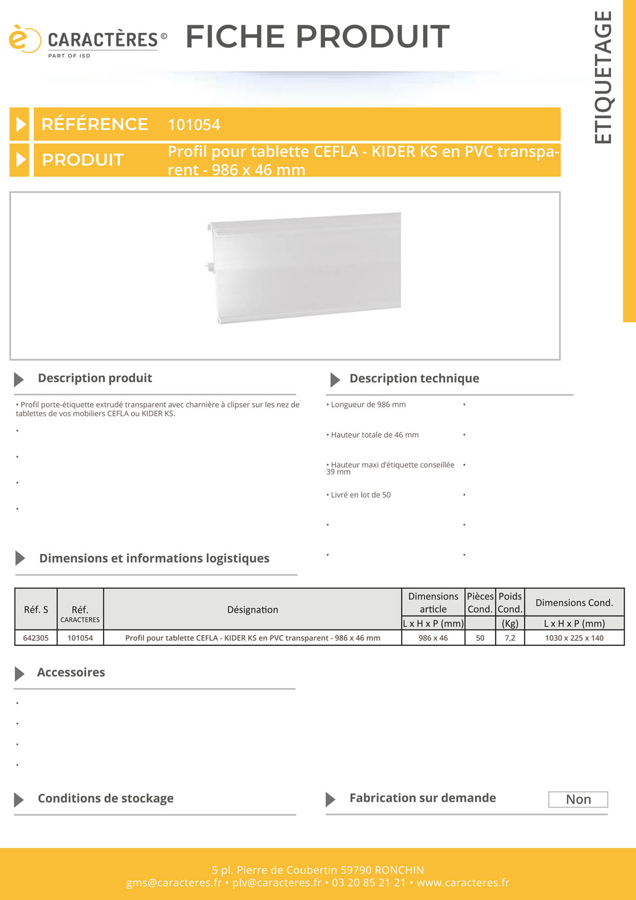PE extrudé transparent pour tablette CEFLA KIDER KS - 46 x 986 mm