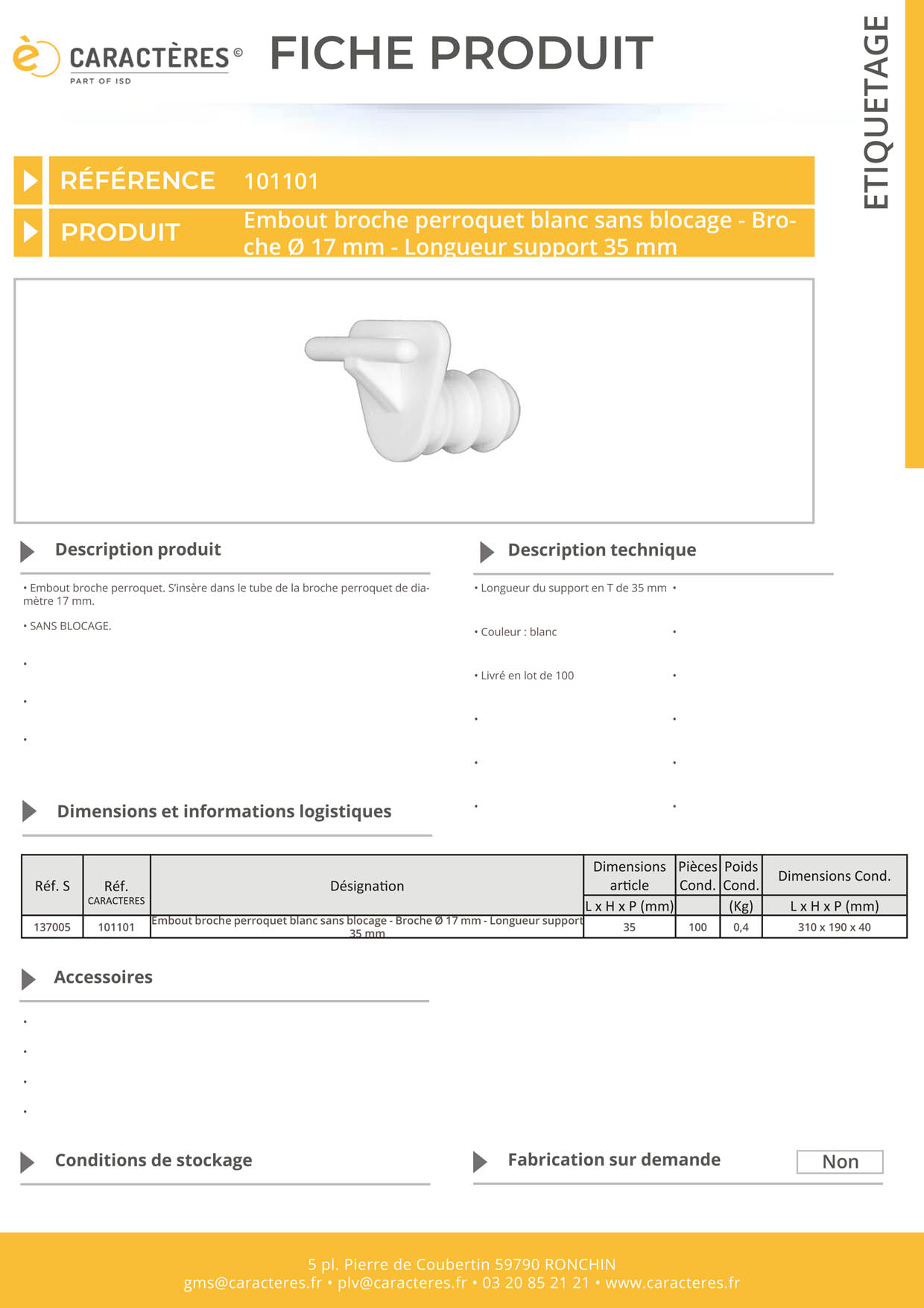 Embout broche perroquet pour tube de Ø 17 mm - Sans blocage