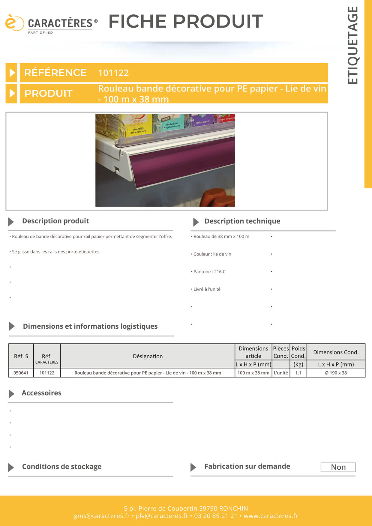 Bande décorative pour PE papier de 100 m x 38 mm - Lie de vin