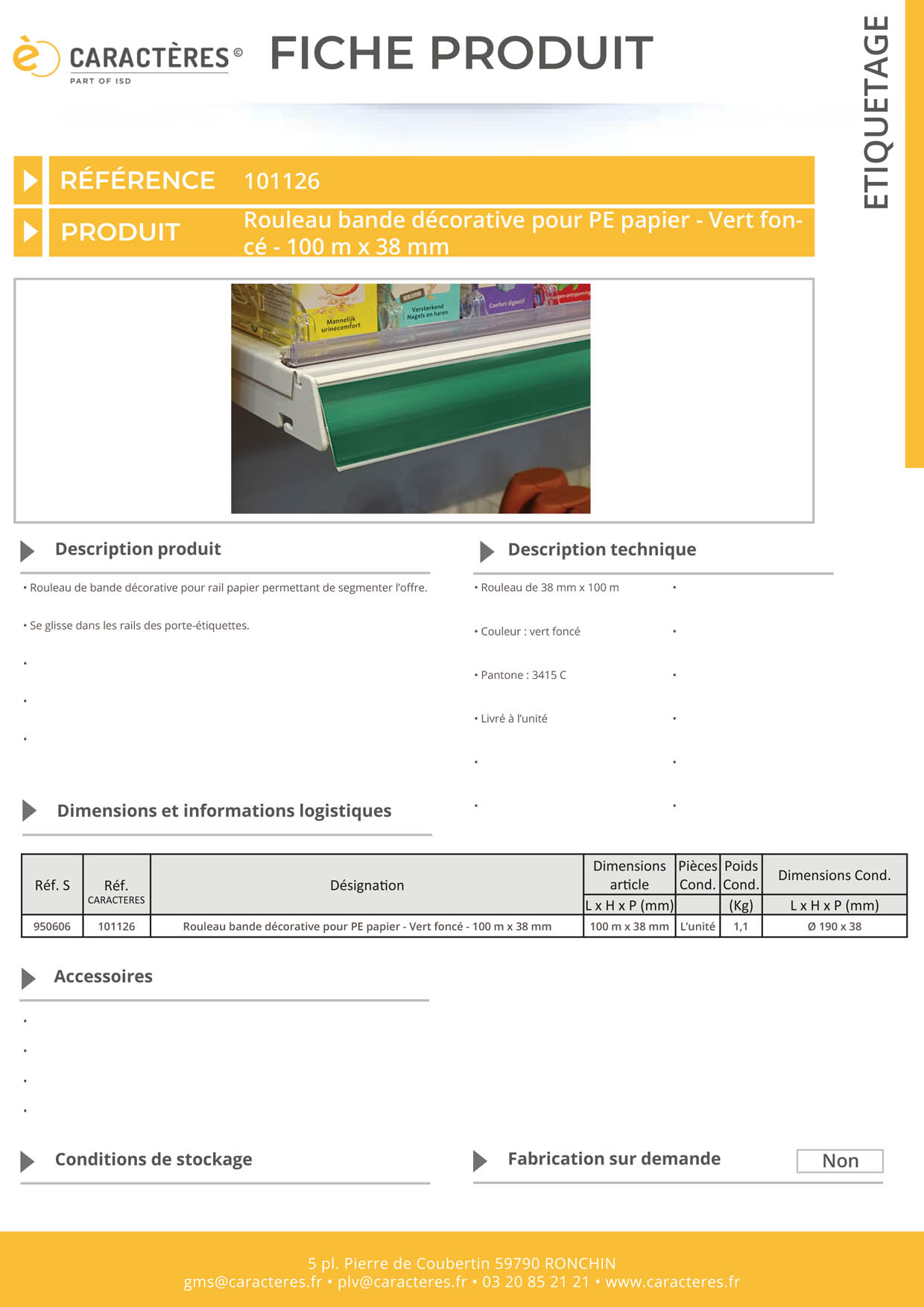 Bande décorative pour PE papier de 100 m x 38 mm - Vert foncé