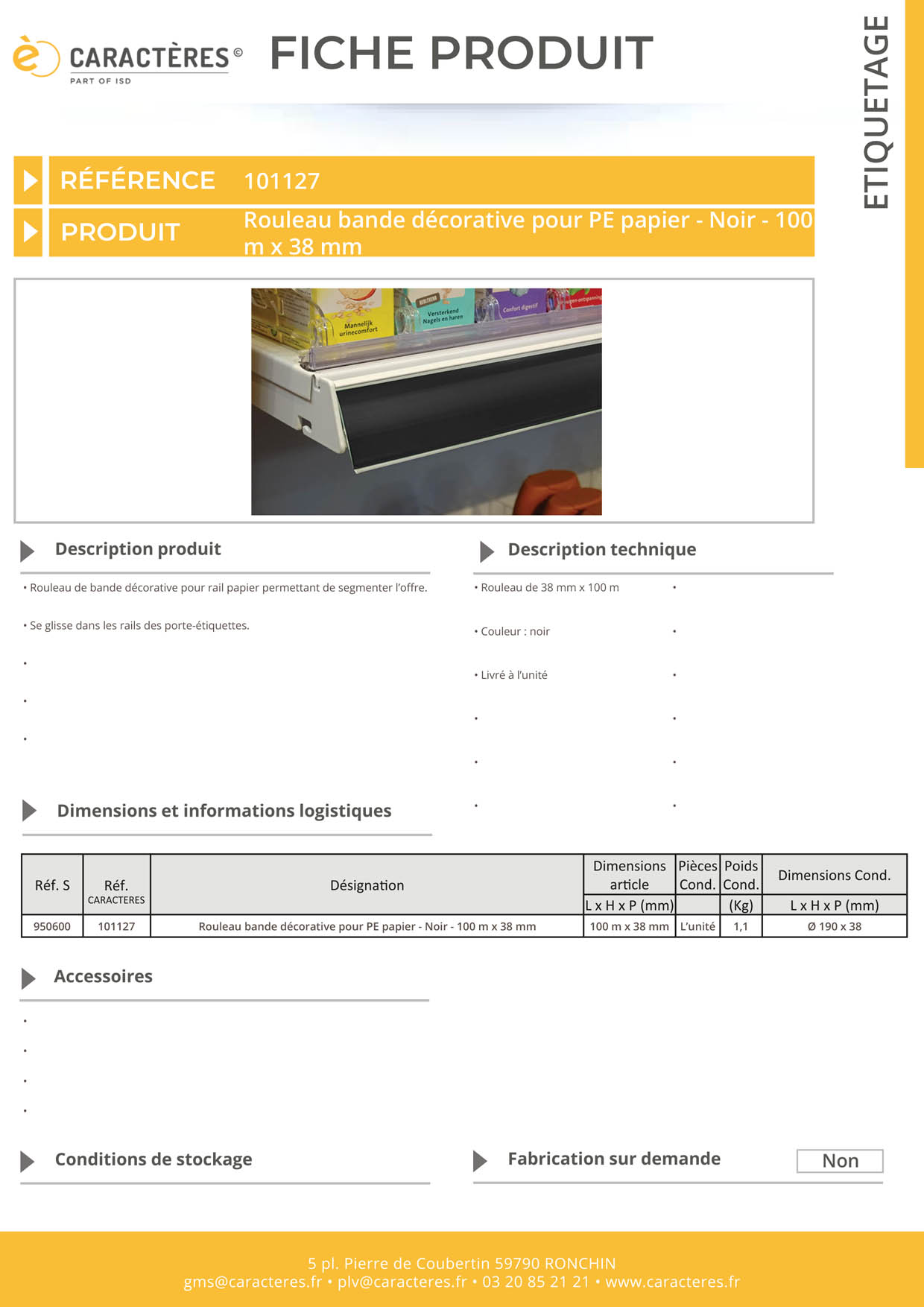 Bande décorative pour PE papier de 100 m x 38 mm - Noir