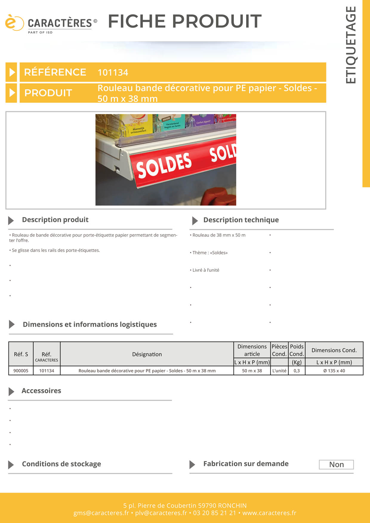 Bande décorative pour PE papier de 50 m x 38 mm - Soldes