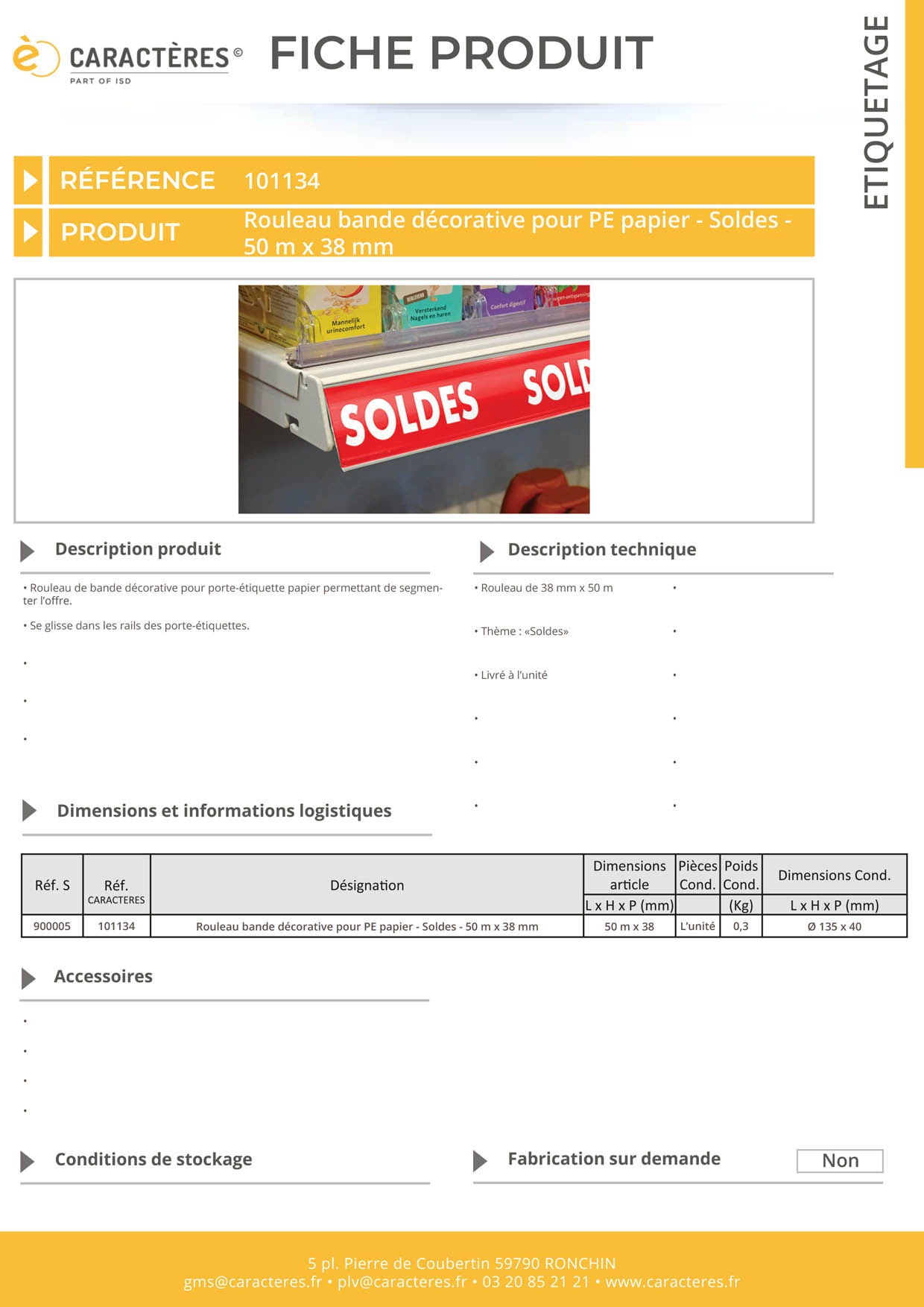 Bande décorative pour PE papier de 50 m x 38 mm - Soldes