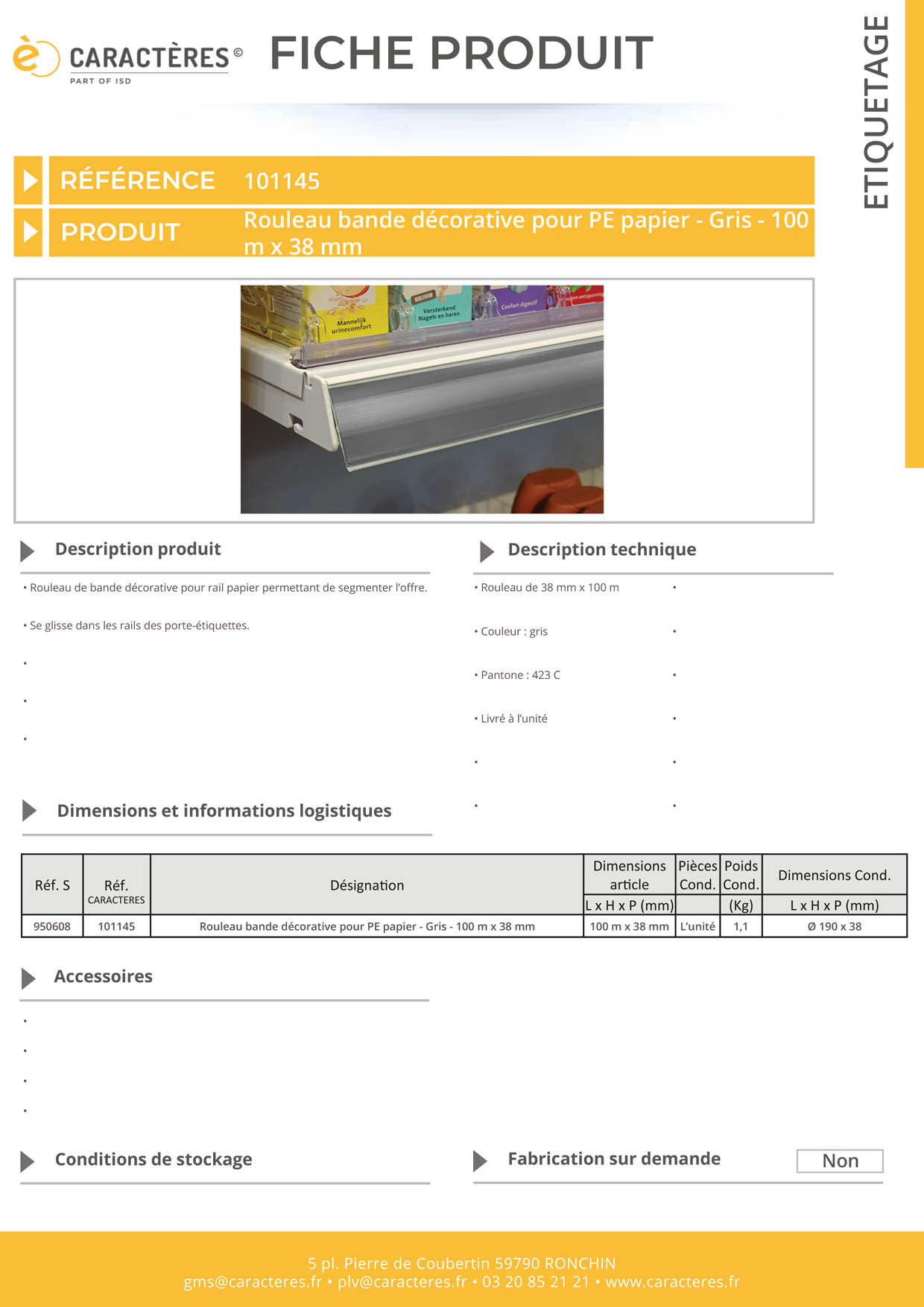 Bande décorative pour PE papier de 100 m x 38 mm - Gris