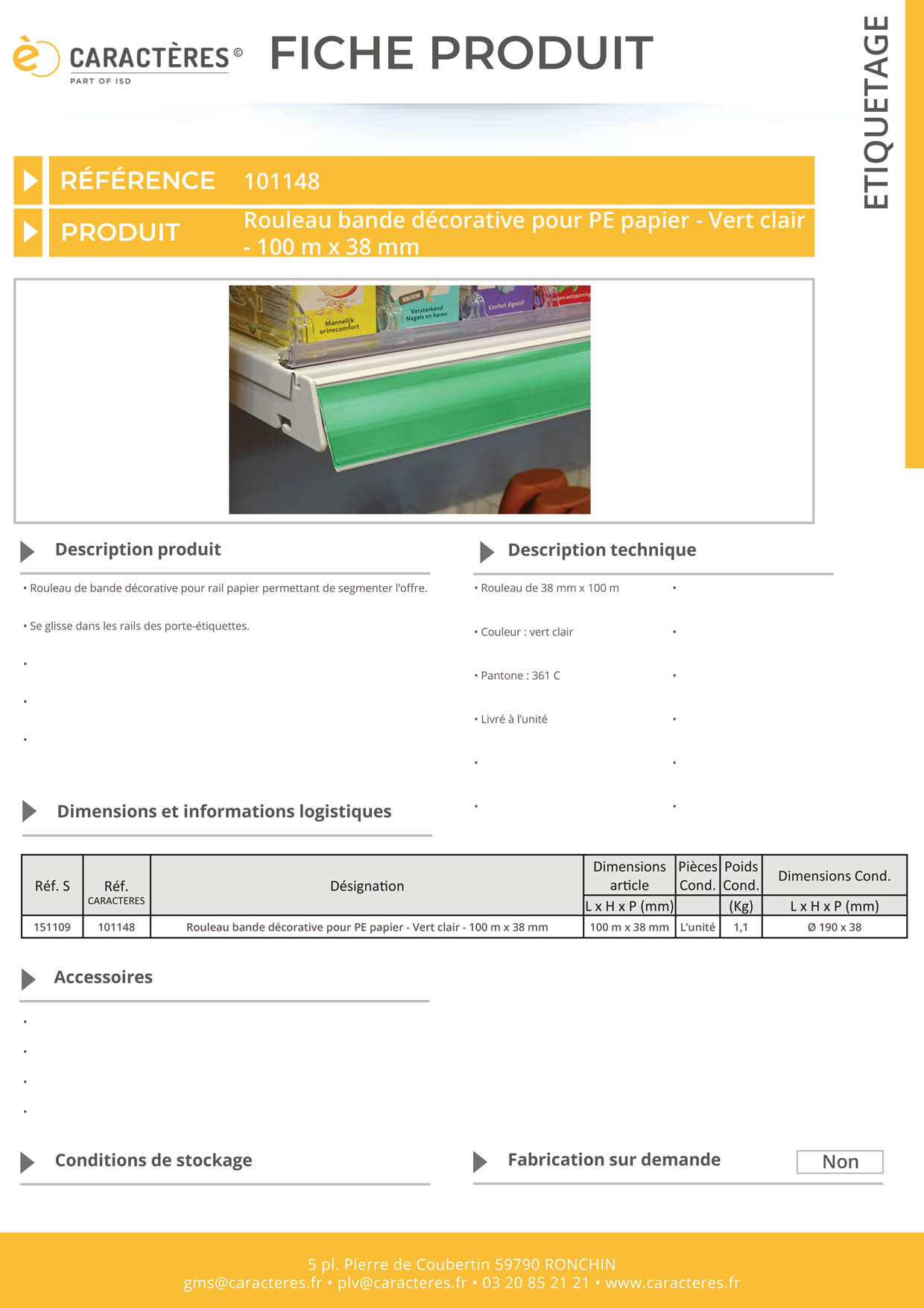 Bande décorative pour PE papier de 100 m x 38 mm - Vert clair