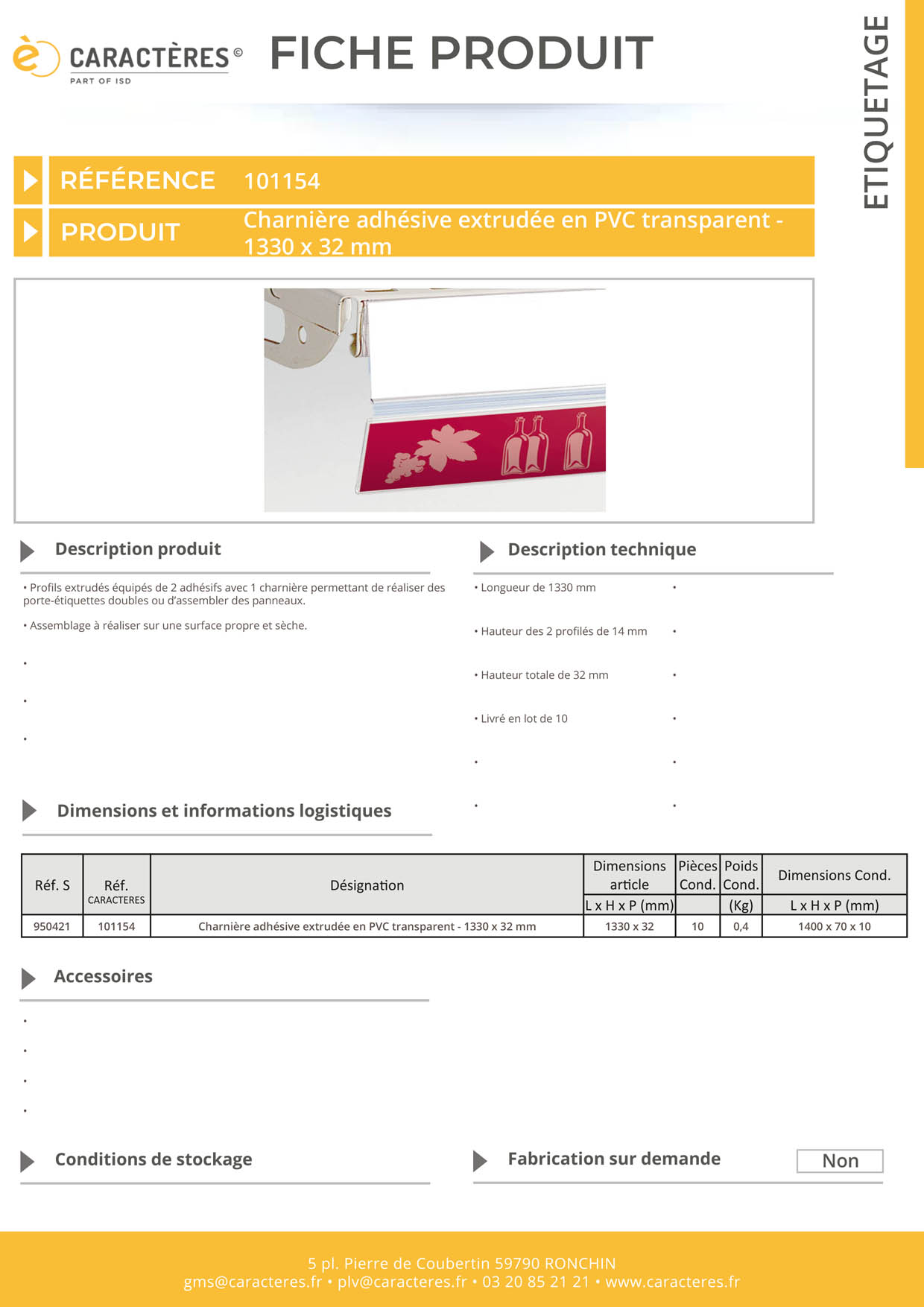 Charnière adhésive double face extrudée articulée 2 x 14 mm - 32 x 1330 mm