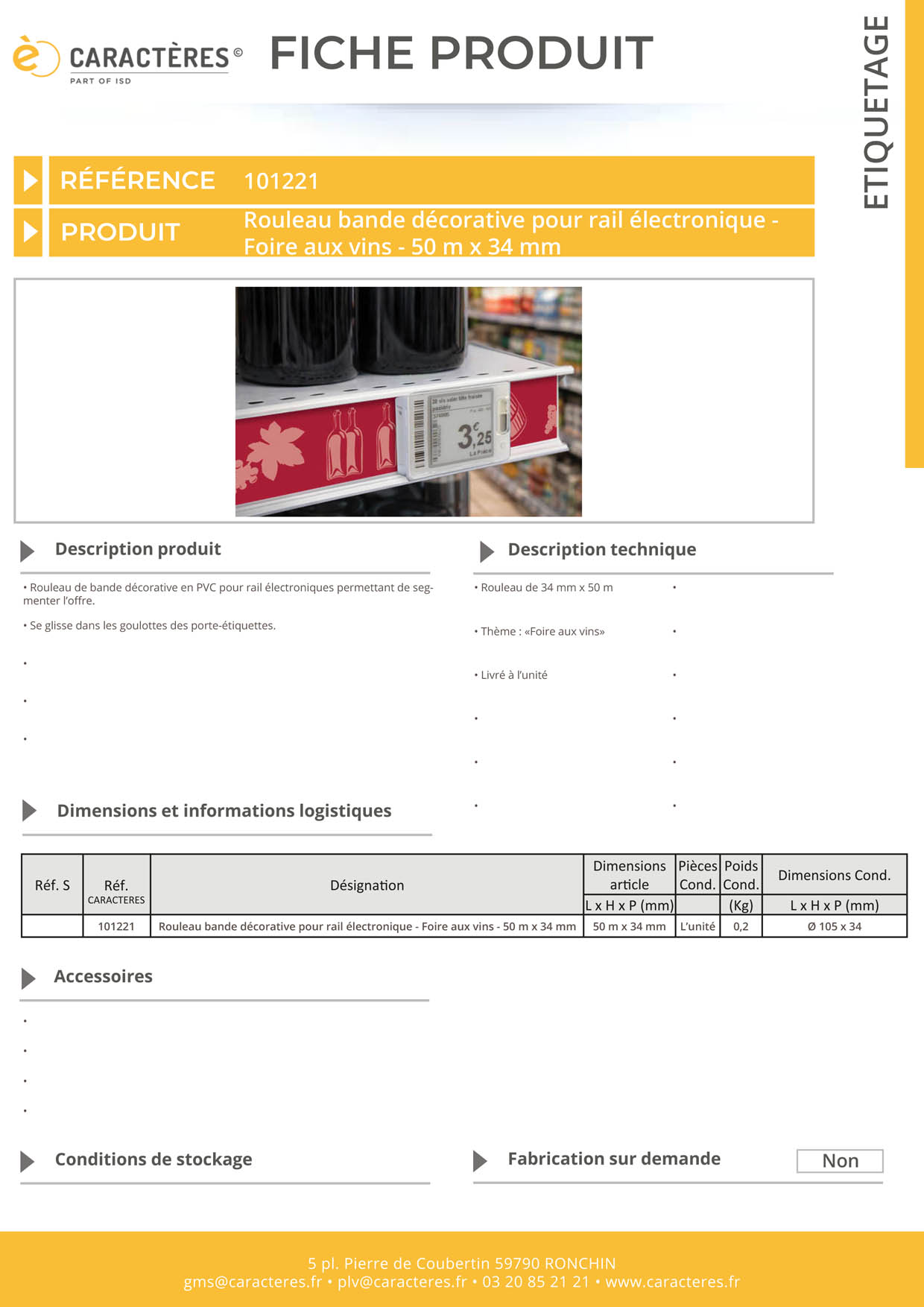 Bande décorative pour rail étiquette électronique de 50 m x 34 mm - Foire aux vins