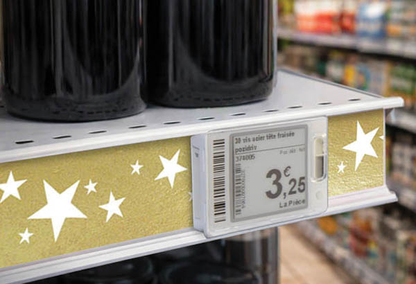 Bande décorative pour rail étiquette électronique de 50 m x 34 mm - Etoiles fond or