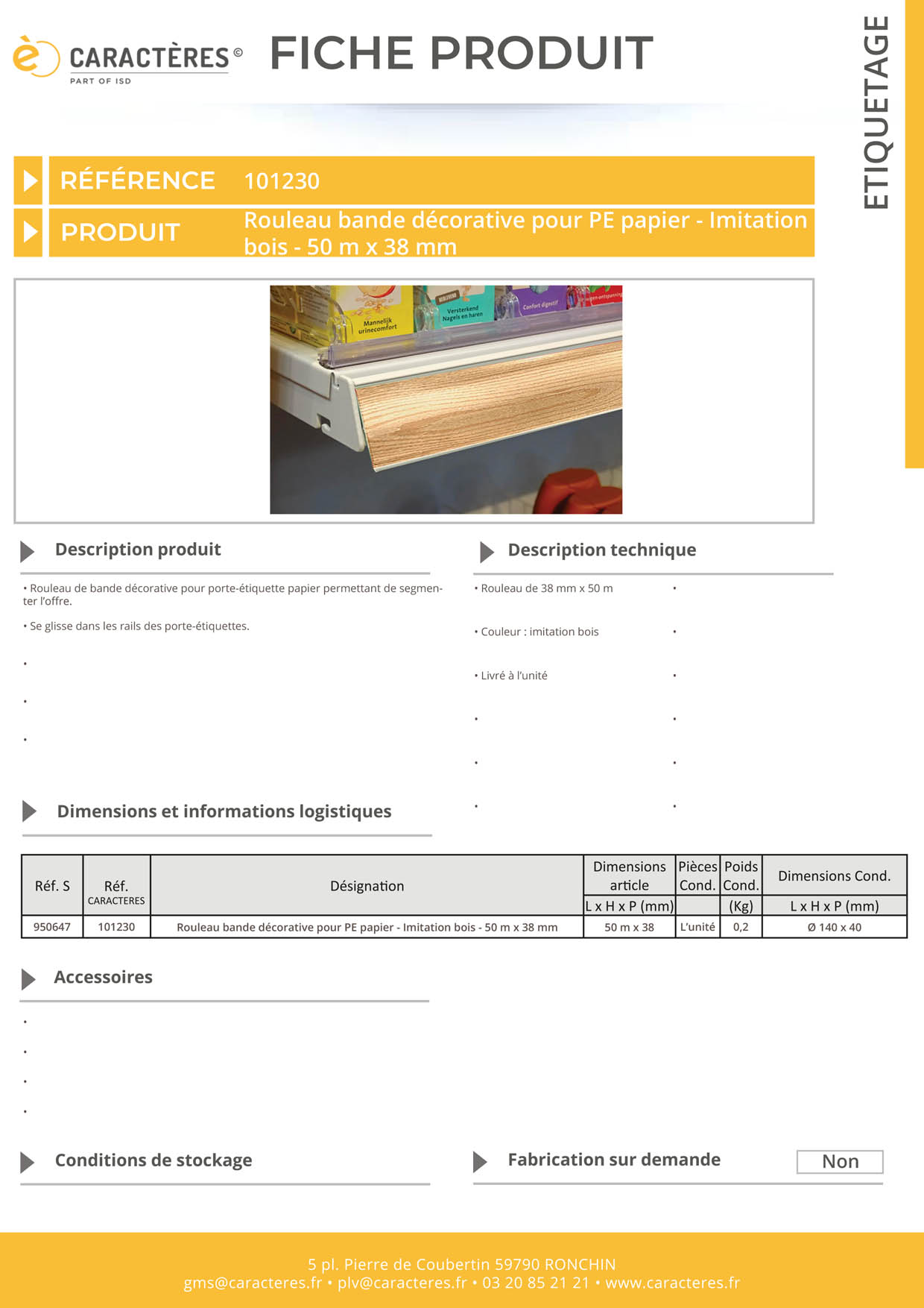 Bande décorative pour PE papier de 50 m x 38 mm - Imitation bois