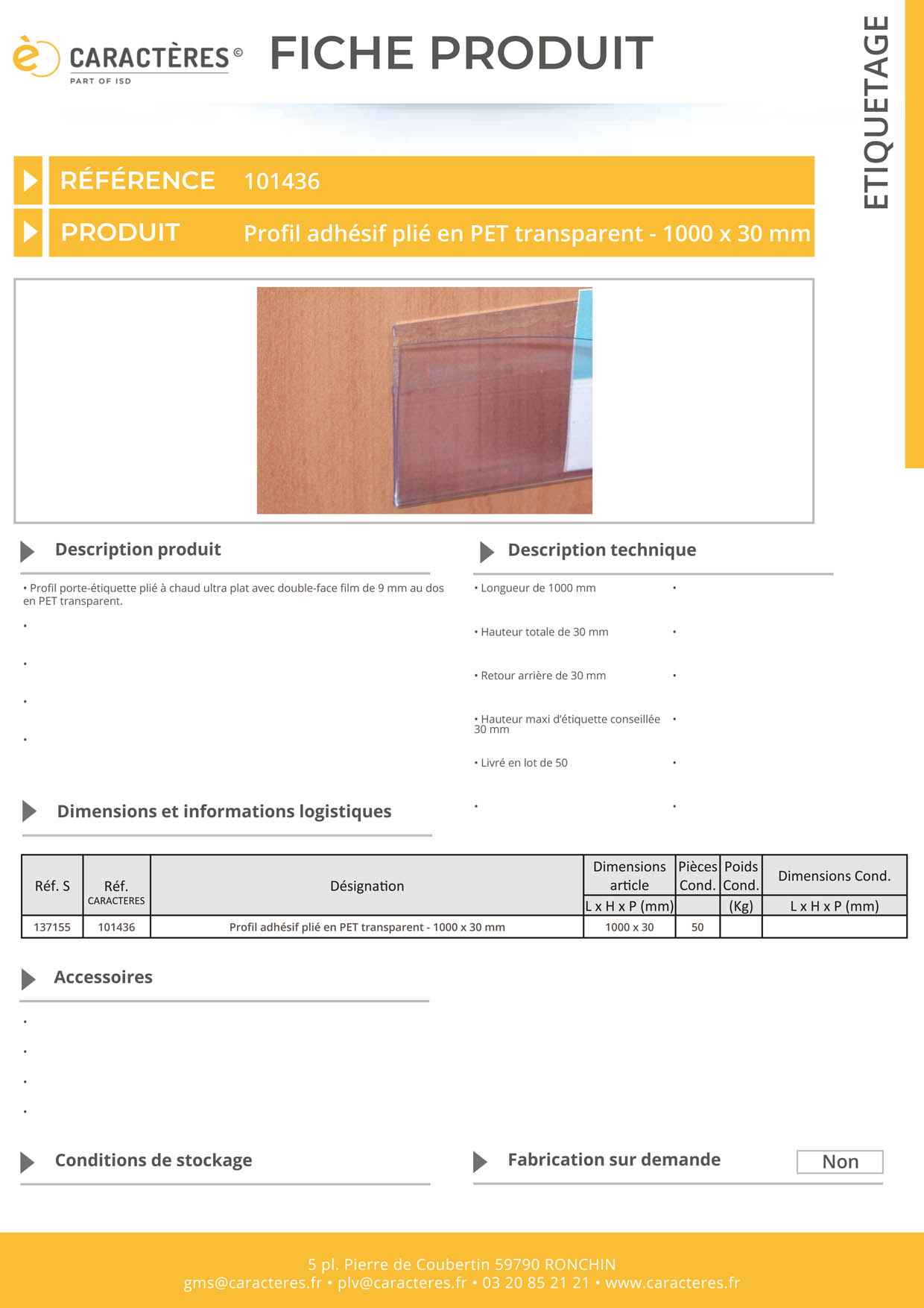 PE adhésif double face film plié en PET transparent - 30 x 1000 mm