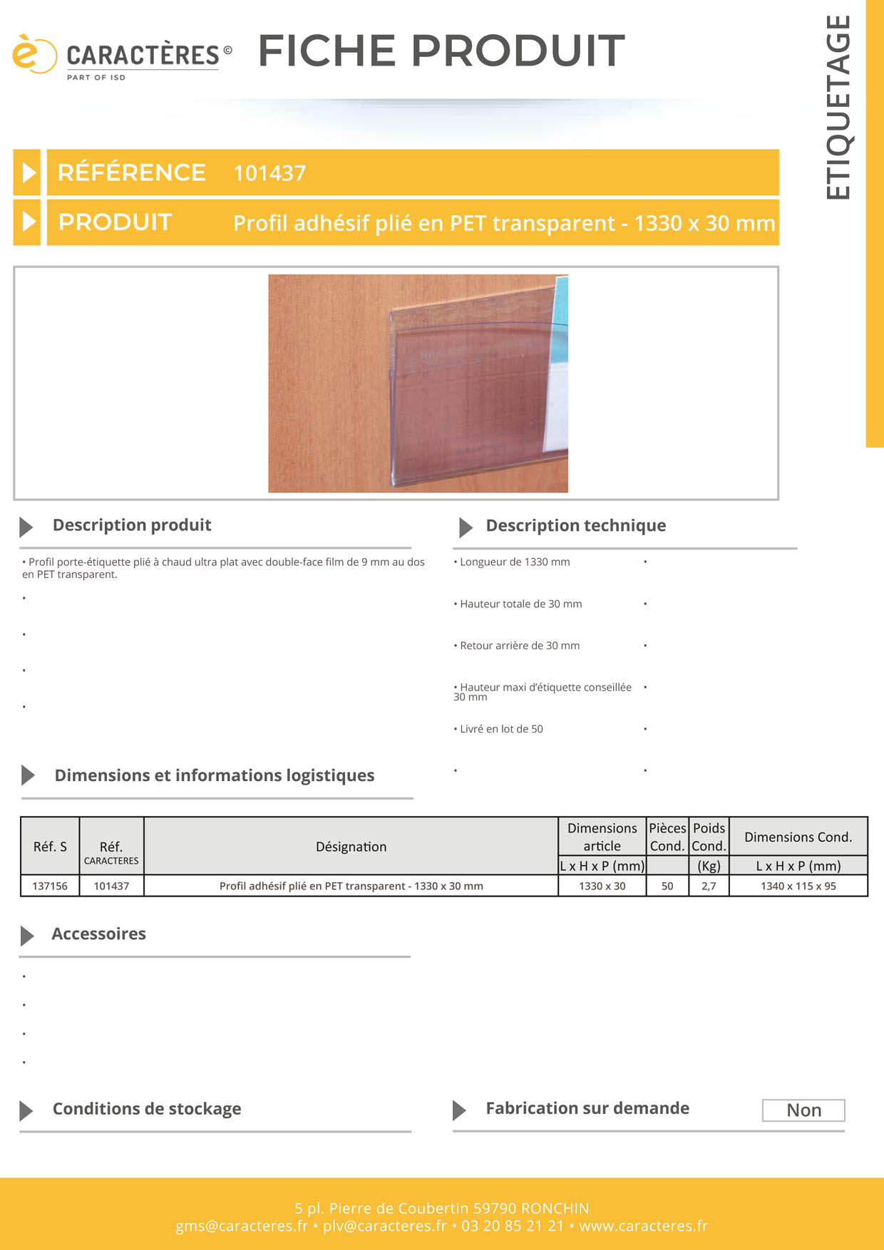 PE adhésif double face film plié en PET transparent - 30 x 1330 mm