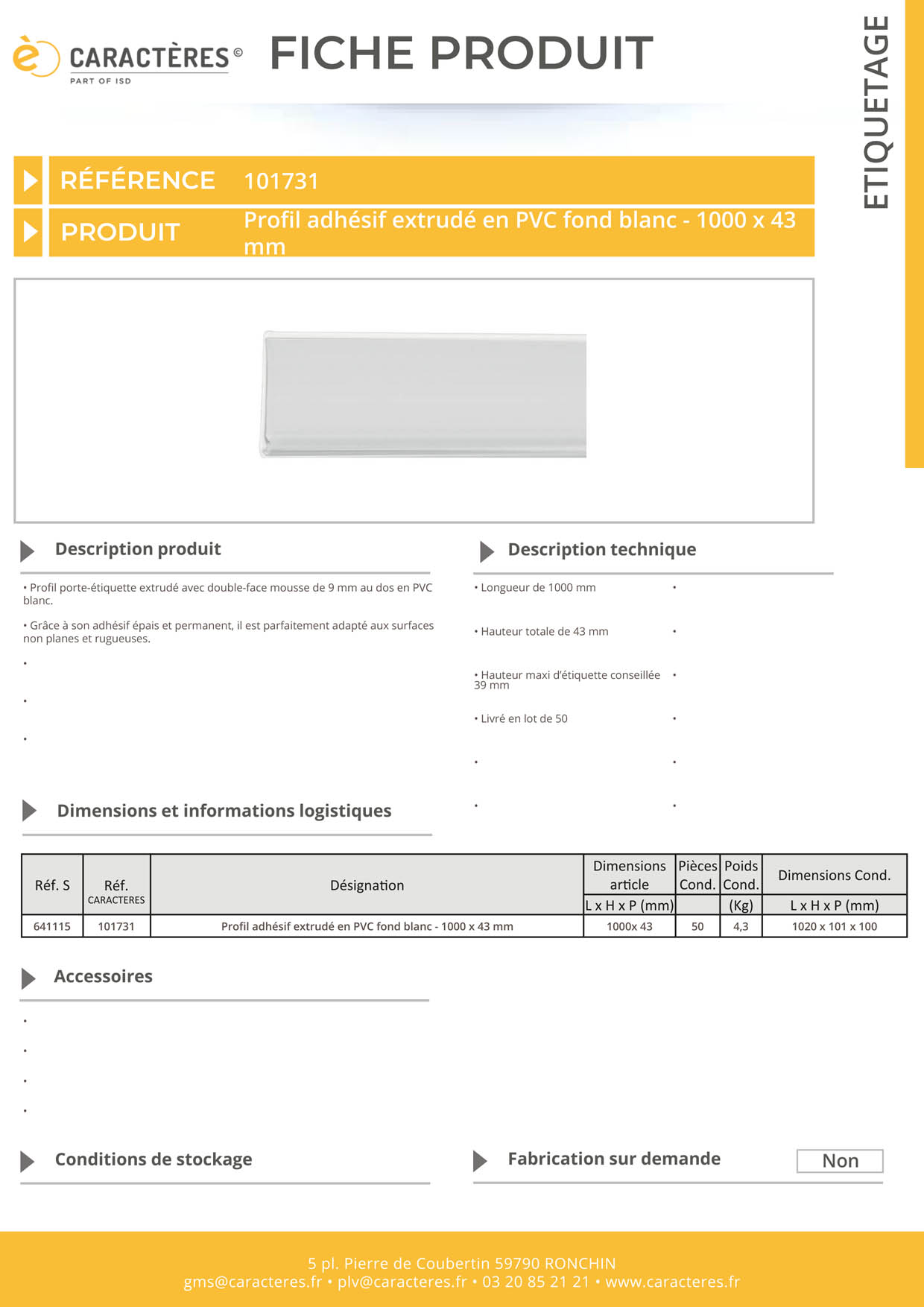 PE adhésif double face mousse blanc étiquette 39 mm - 43 x 1000 mm