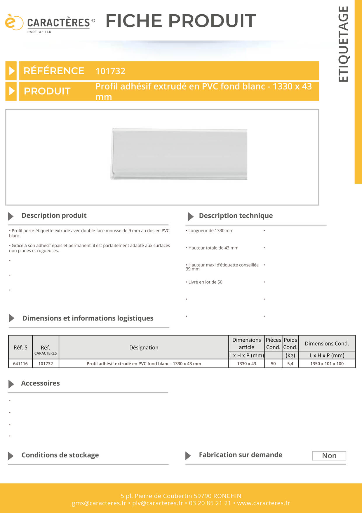 PE adhésif double face mousse blanc étiquette 39 mm - 43 x 1330 mm