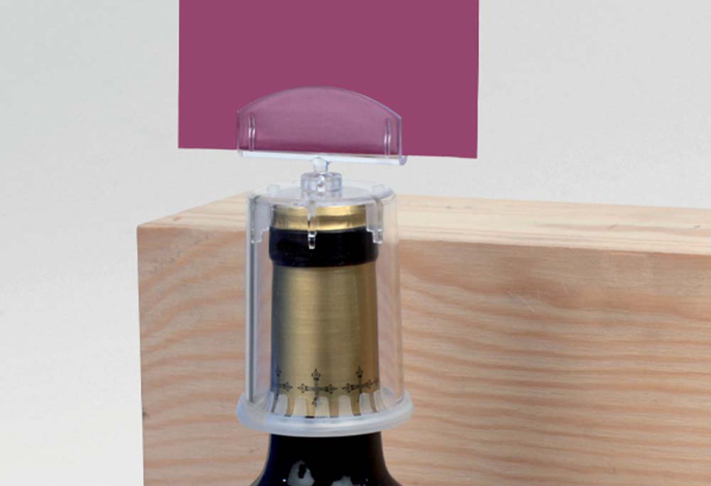 Porte-étiquette articulé en PVC transparent pour bouteille de Ø 40 mm - Hauteur 60 mm