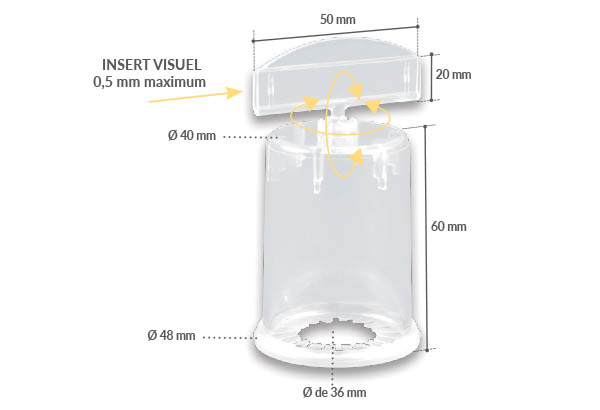 Porte-étiquette articulé en PVC transparent pour bouteille de Ø 40 mm - Hauteur 60 mm