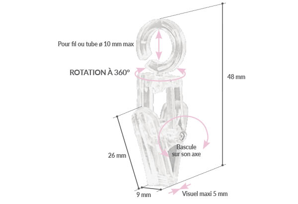 Pince clip en PVC pour fil de Ø 10 mm maximum - Hauteur 48 mm