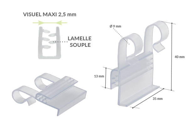 Accroche grip facing pour fil métal de Ø 10 mm max - 35 x 40 mm