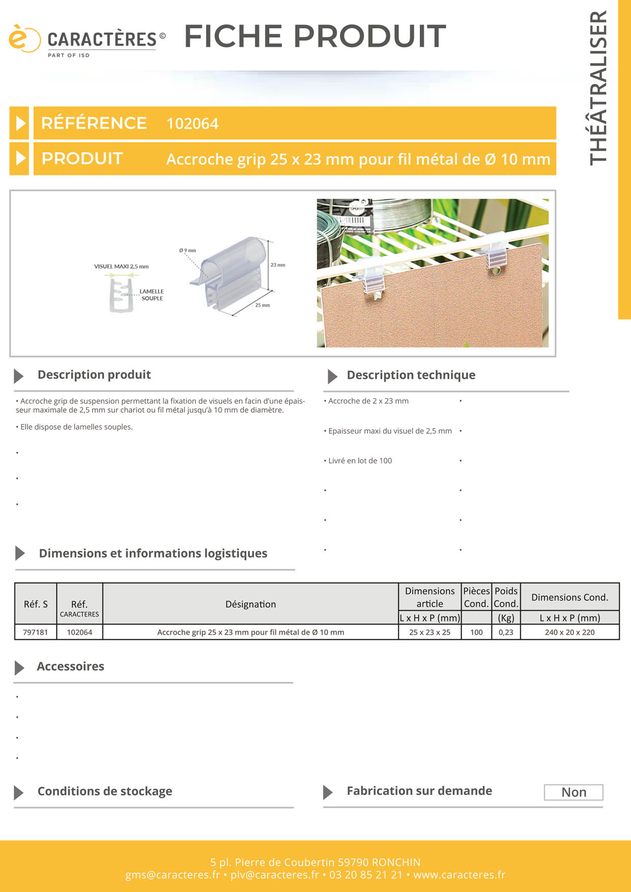 Accroche grip facing pour fil métal de Ø 10 mm max - 25 x 23 mm