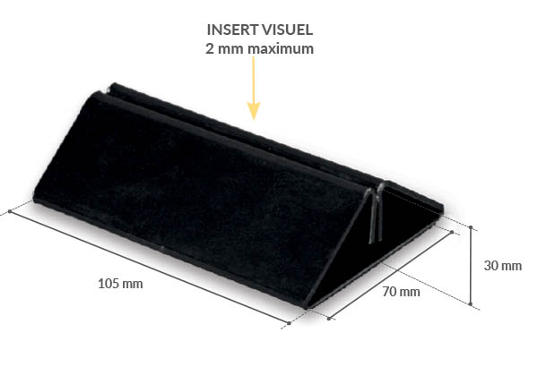 Socle porte-visuel de 105 x 70 mm en PVC rigide noir - Hauteur de 30 mm