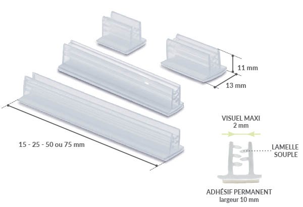 Grip en T adhésif permanent en 15 mm - Base de 13 mm