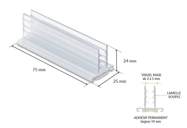 Maxi grip en T adhésif permanent en 75 mm - Base de 25 mm