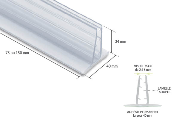 Méga grip en T adhésif permanent en 150 mm - Base de 40 mm