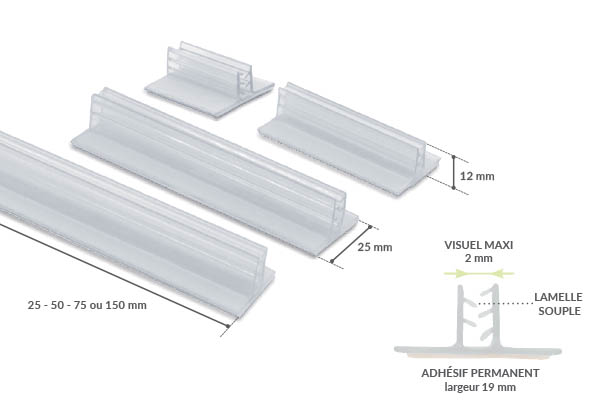 Grip en T adhésif permanent en 75 mm - Base de 26 mm