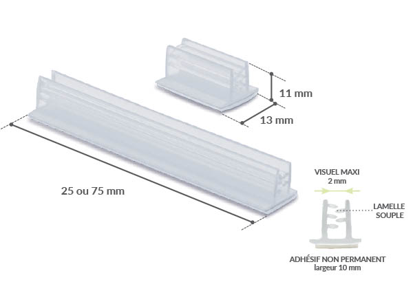 Grip en T adhésif non permanent en 25 mm - Base de 13 mm