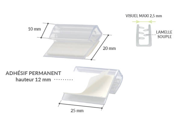 Accroche grip U facing avec adhésif et base de 20 mm - Longueur 25 mm