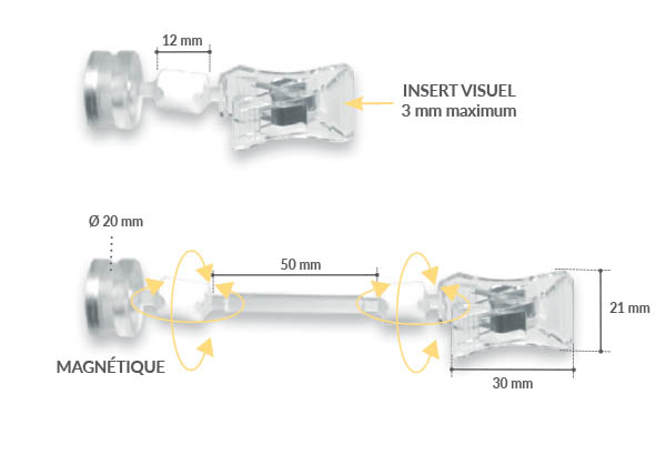 Pince articulée avec ressort et base aimantée de Ø 20 mm - Tige de 50 mm