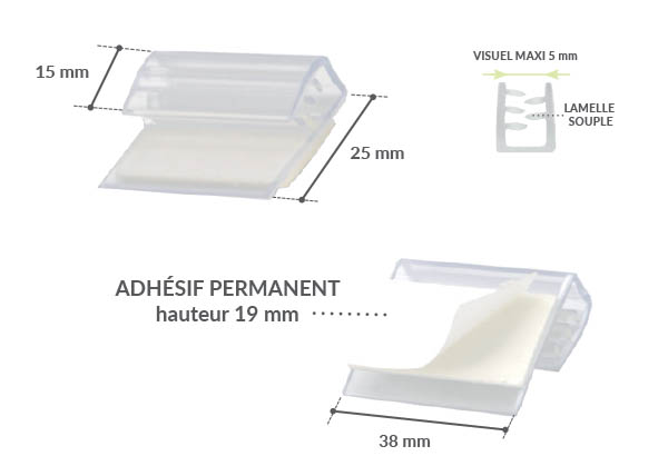 Accroche grip U facing avec adhésif et base de 25 mm - Longueur 38 mm