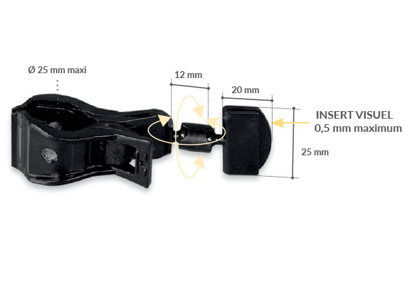 Pince plate noire articulée avec ressort plastique et base tube - 25 x 12 mm