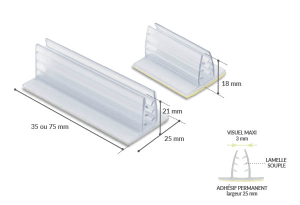 Grip en T adhésif permanent en 35 mm - Base de 25 mm