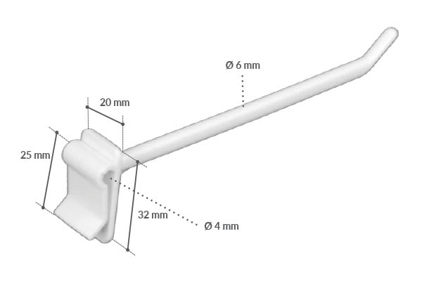 Broche plastique simple pinçante de Ø 6 mm blanche - Longueur 100 mm