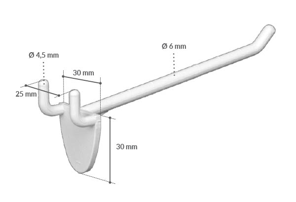 Broche plastique simple de Ø 6 mm blanche pour fond perforé - Longueur 50 mm