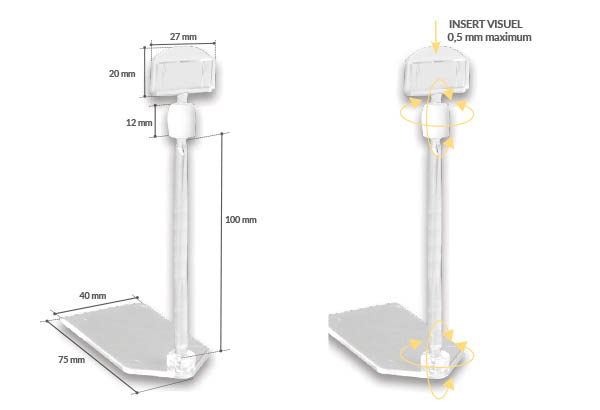 Pince plate articulée avec base à poser de 40 x 75 mm - Tige de 100 mm