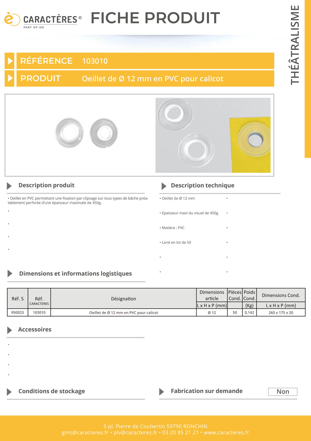 Oeillet de Ø 12 mm en PVC pour calicot
