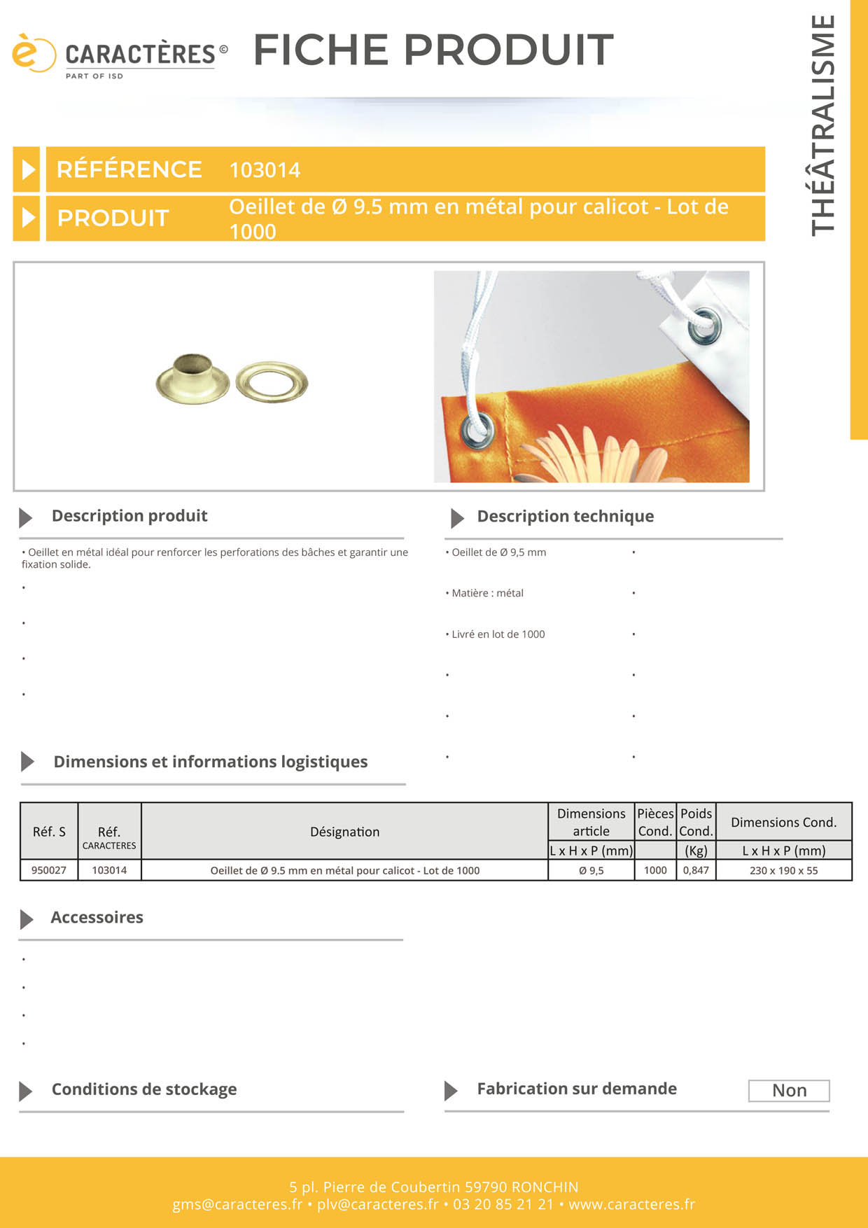 Oeillet de Ø 9.5 mm en métal pour calicot - Lot de 1000
