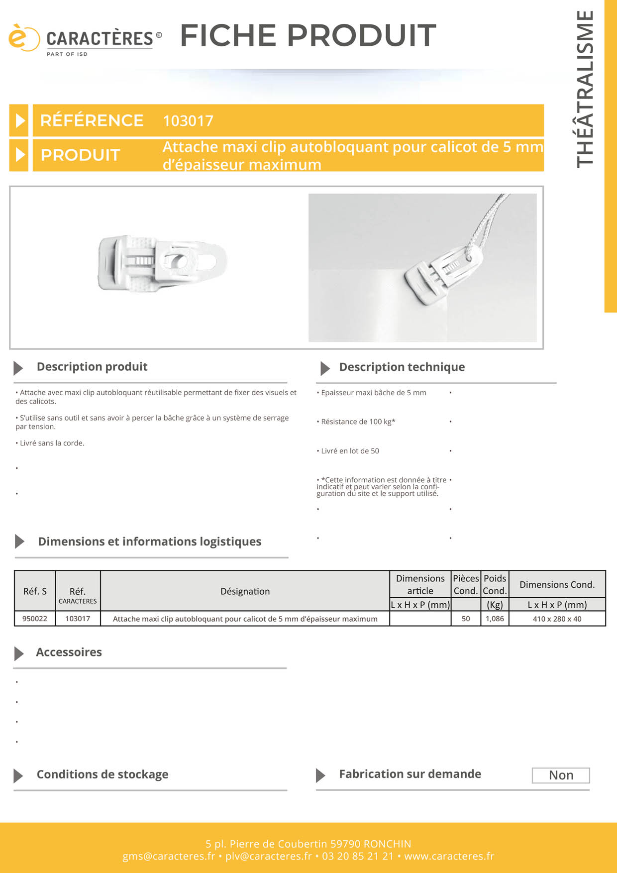 Attache maxi clip autobloquant pour calicot de 5 mm d'épaisseur maximum
