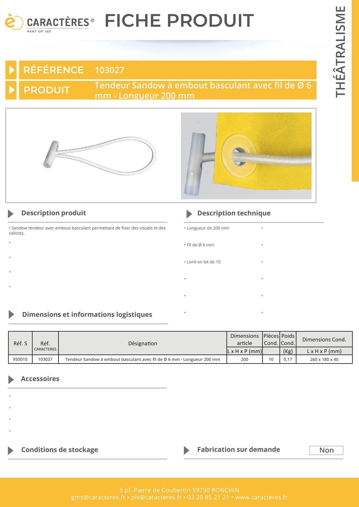 Tendeur Sandow à embout basculant avec fil de Ø 6 mm - Longueur 200 mm