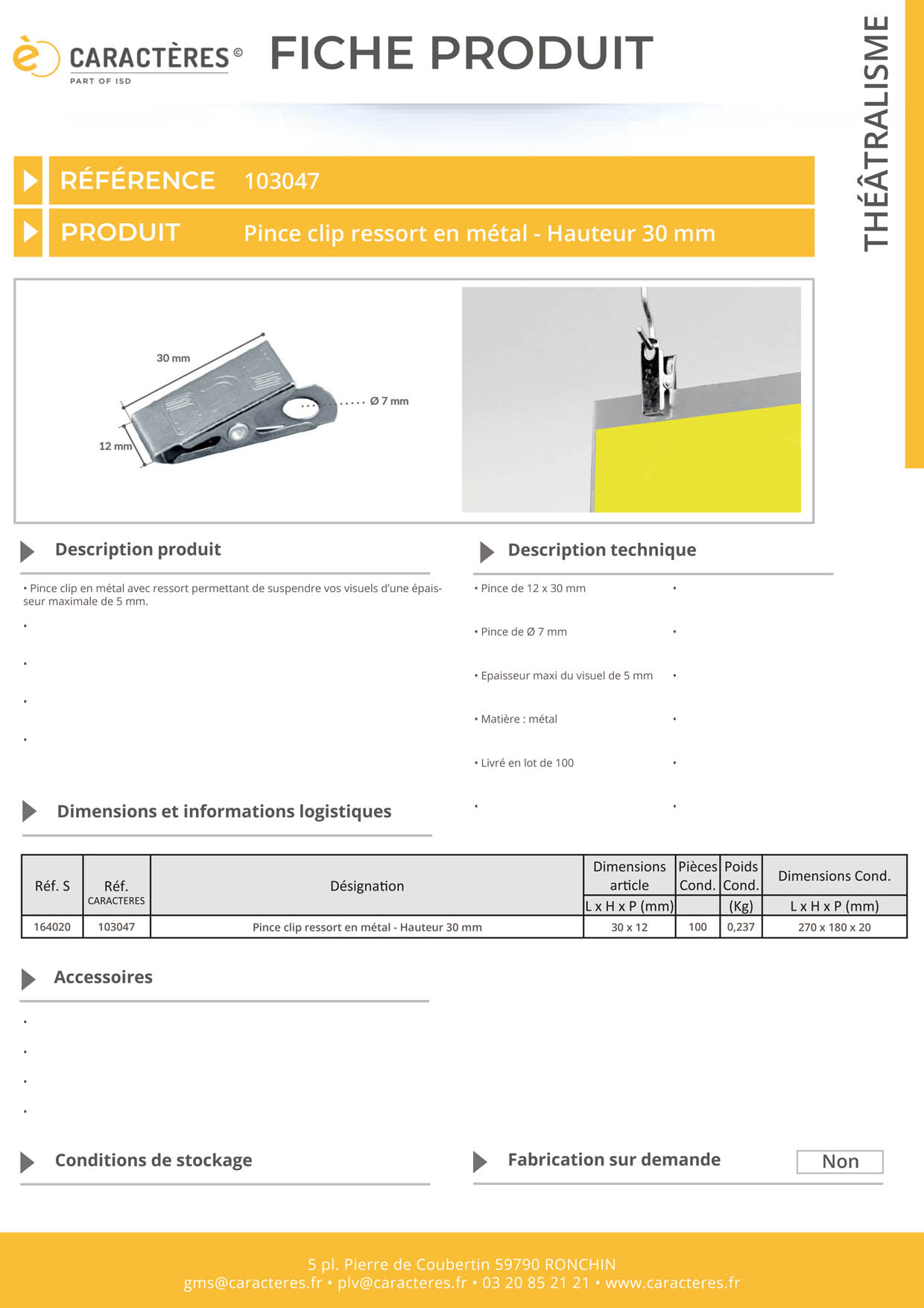 Pince clip ressort en métal - Hauteur 30 mm