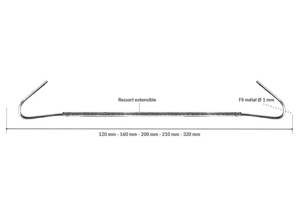 Tige crochet ressort extensible pour charge de 0,5 kg - De 160 à 1400 mm