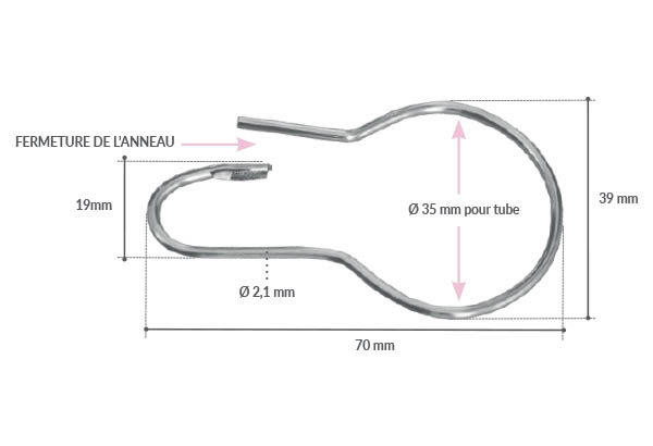 Anneau de Ø 35 mm pour tube avec fil métal de Ø 2,1 mm