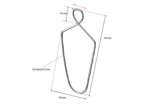 Attache en 8 en métal pour faux plafond et crochet fermé - Pour rail de 25 mm