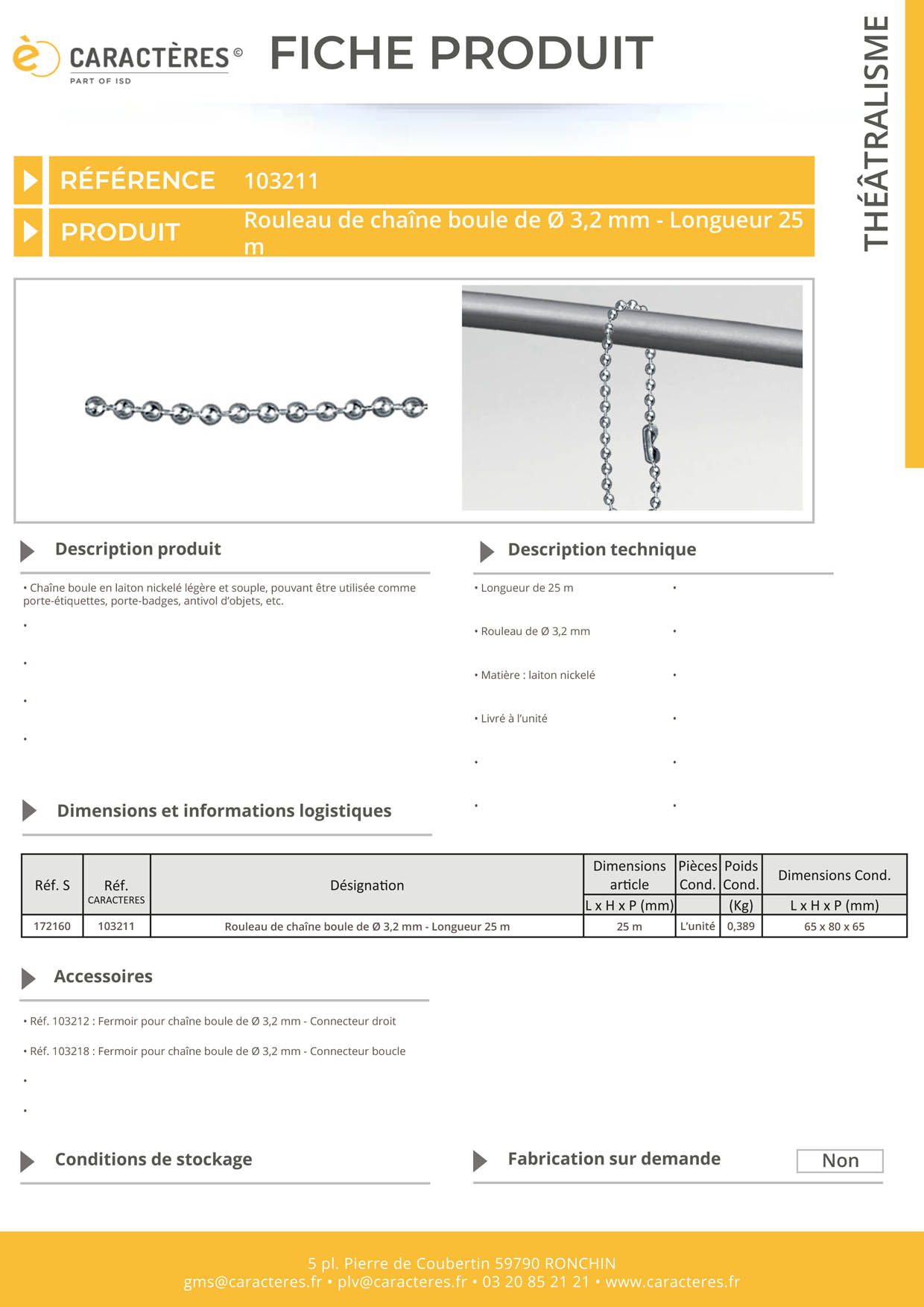 Rouleau chaîne boule de Ø 3.2 mm - Longueur 25 m
