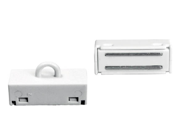 Aimant rectangulaire blanc avec crochet fermé - 13 x 37 mm et force de 1 kg