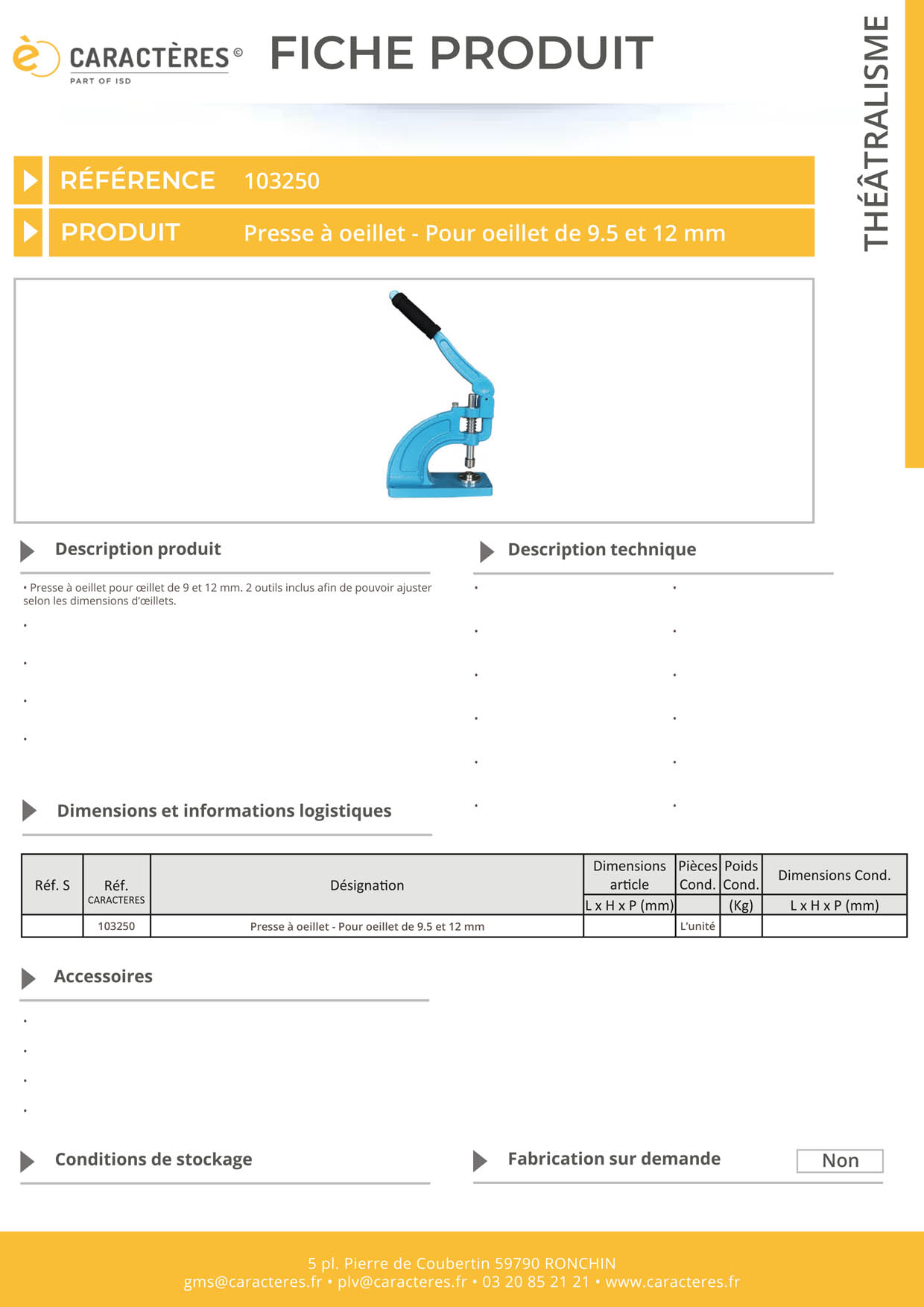 Presse à oeillet - Pour oeillet de 9,5 et 12 mm