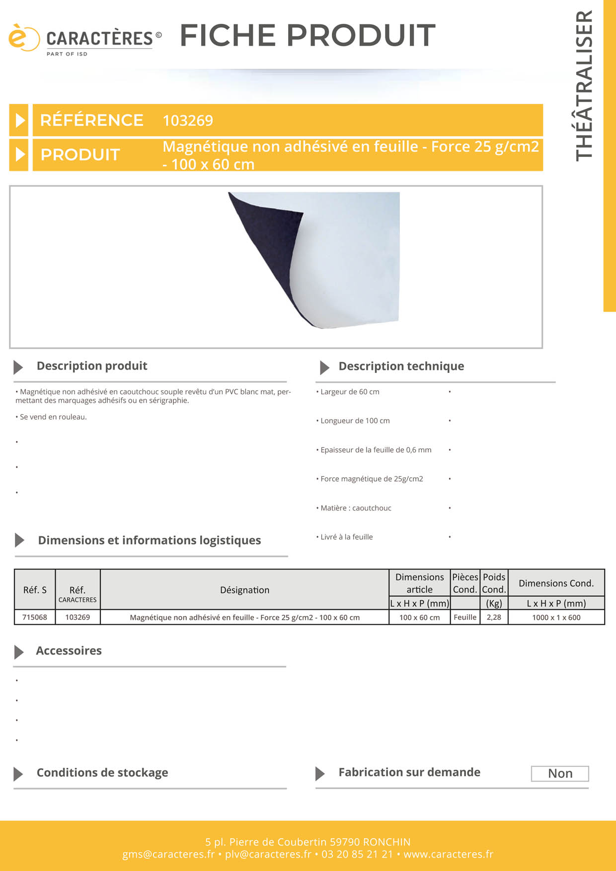 Feuille magnétique non adhésivée - 60 x 100 cm - Force 25 g/cm2