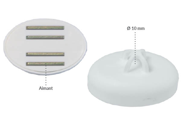 Aimant oblong blanc avec crochet fermé - 60 x 40 mm et force de 8 kg