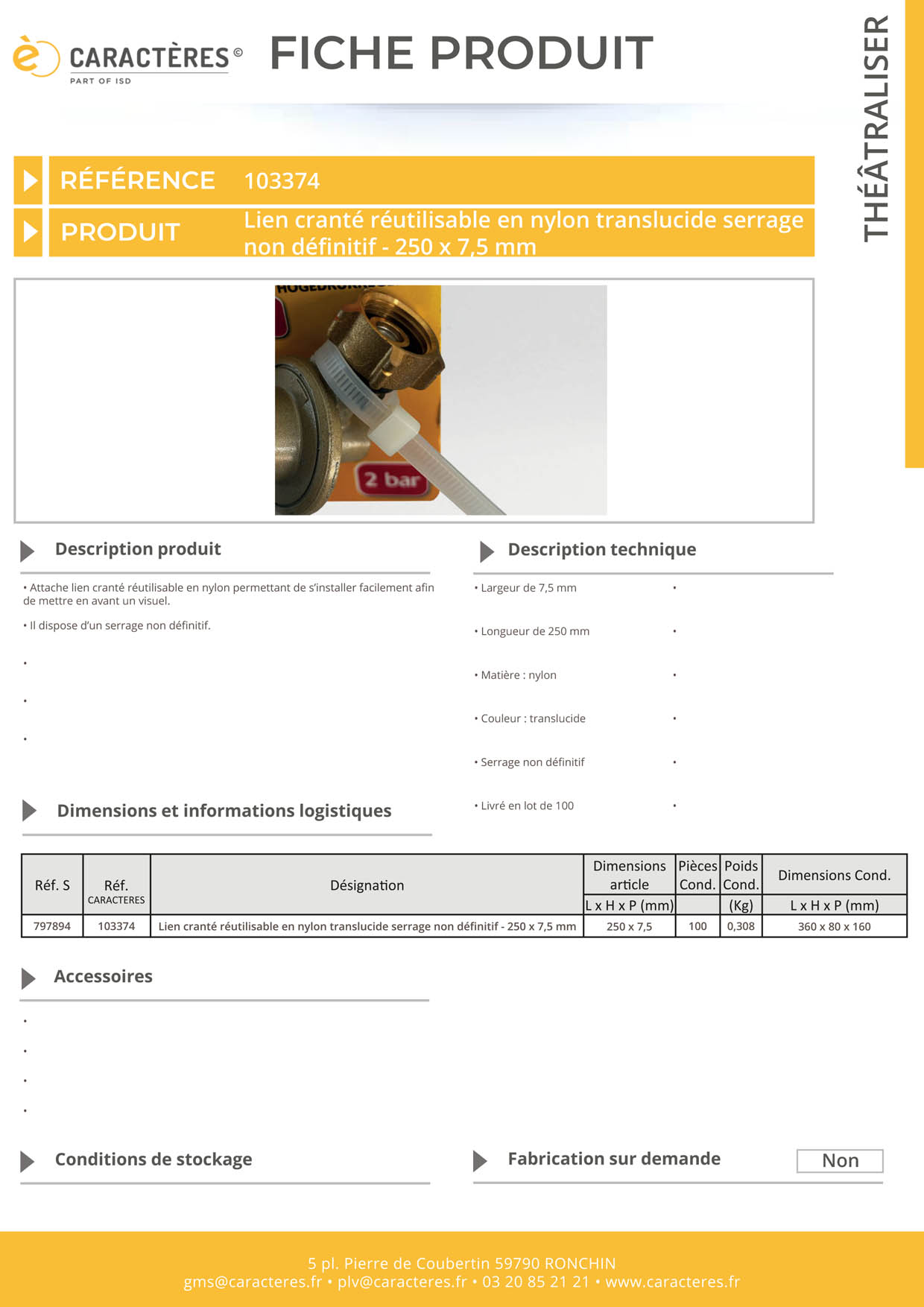 Lien cranté réutilisable en nylon translucide serrage non définitif - 250 x 7.5 mm